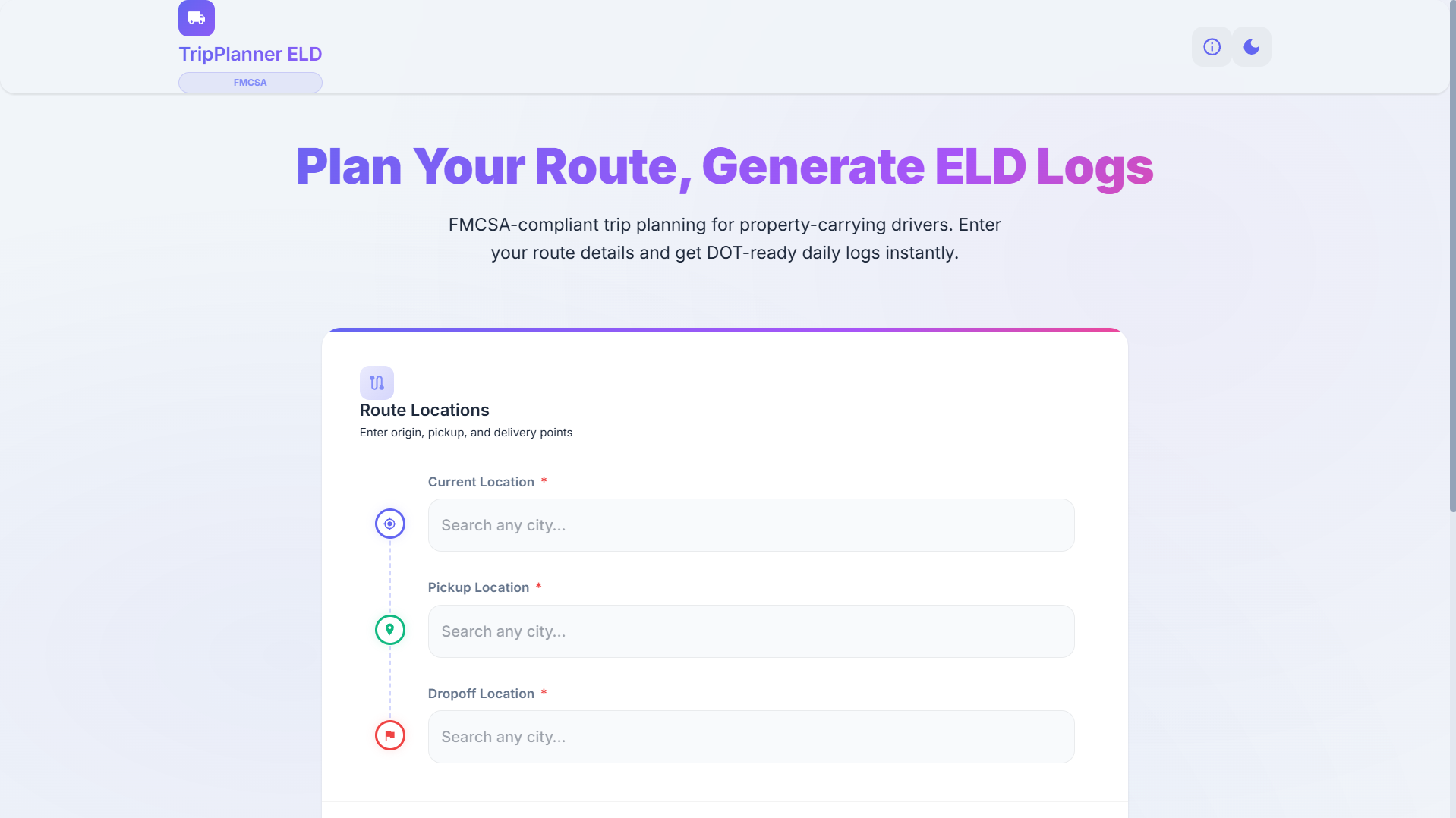 TripPlanner ELD - FMCSA Route Planner
